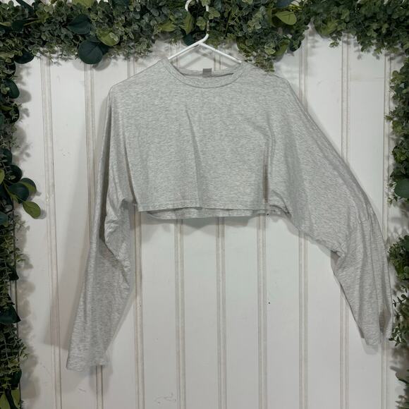 Musera Gray Crop Long Sleeve Shirt Casual SMALL Lounge Comfy - Picture 3 of 7